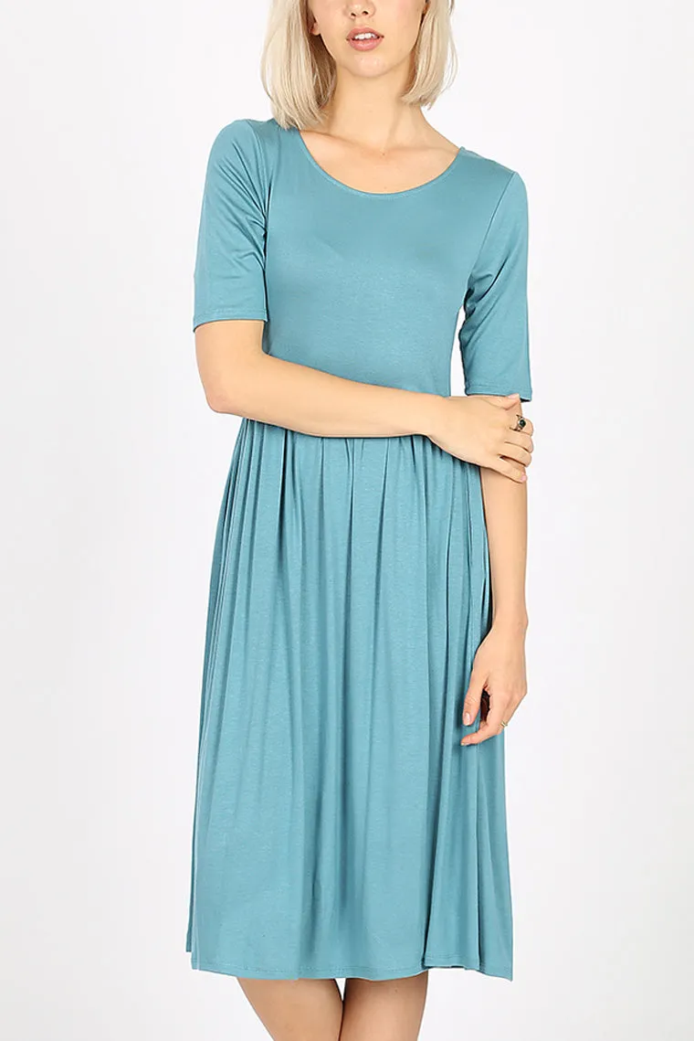 Short Sleeved Empire Waist Pocket Dress