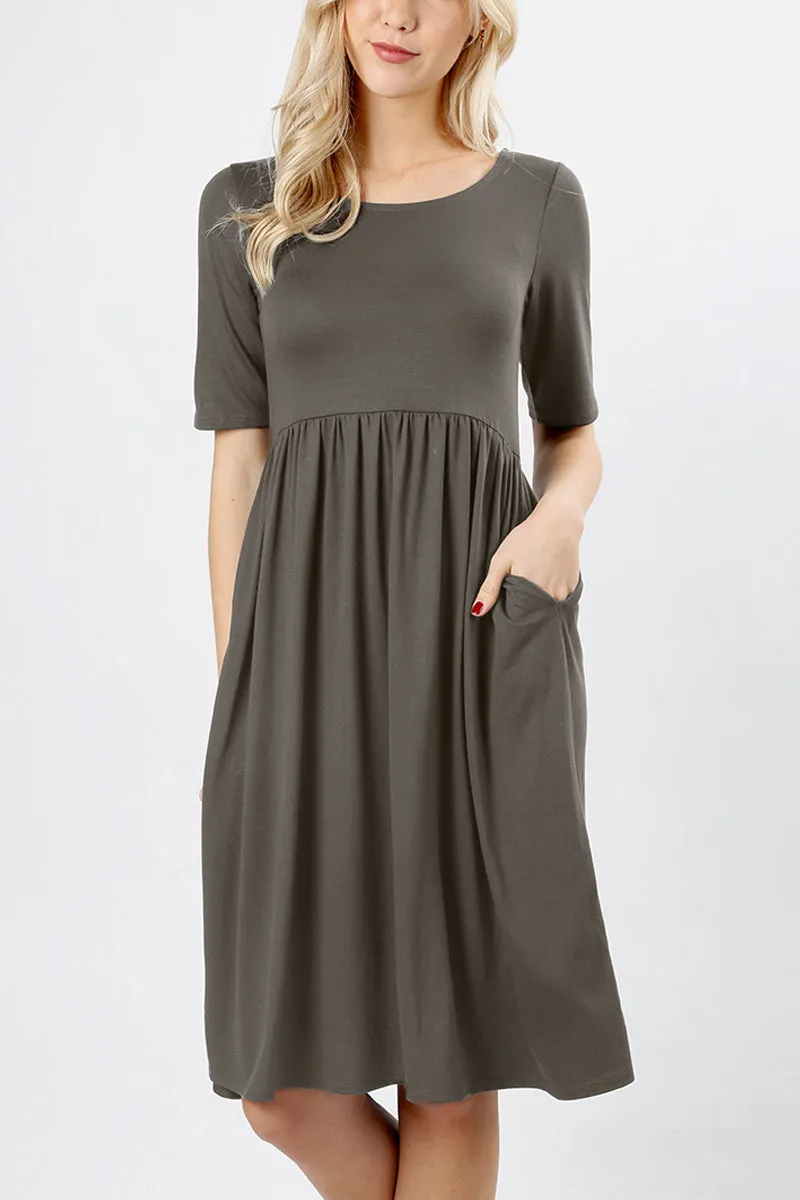 Short Sleeved Empire Waist Pocket Dress