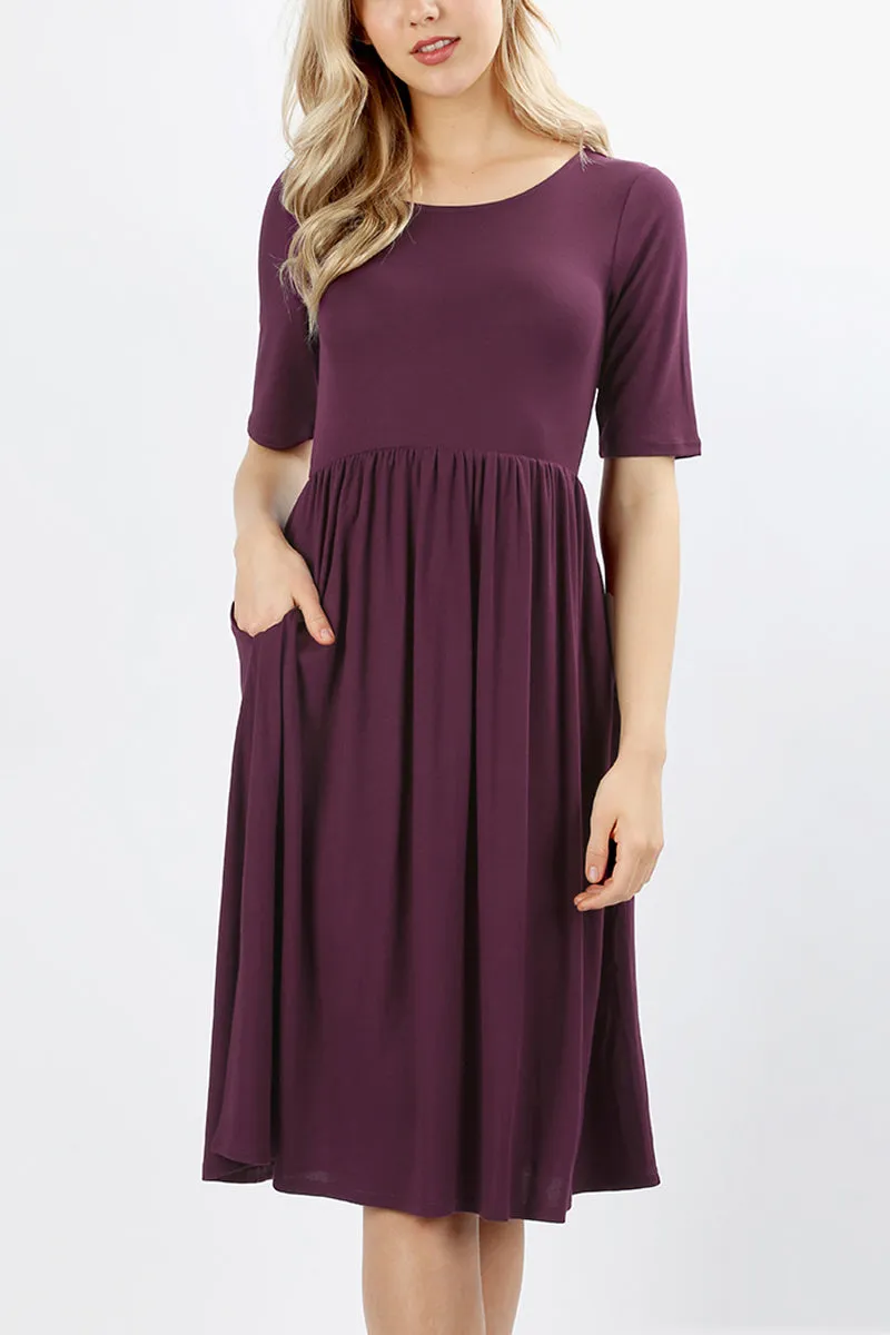 Short Sleeved Empire Waist Pocket Dress