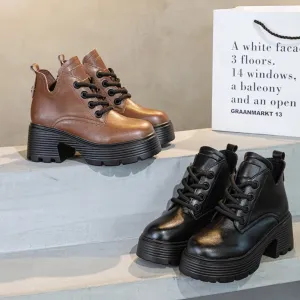 Small Feet Chunky Heel Faux Leather Boots DS385