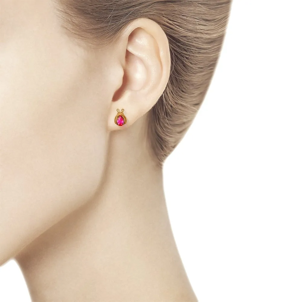 SOKOLOV - Gold Stud Ladybug Earrings With Cubic Zirconia Stones, Pink