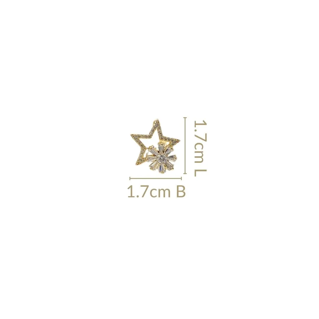 Star Studs With Rotating Floral Accent