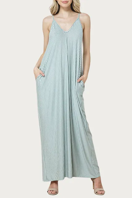 STRIPED STRETCH-MODAL JERSEY MAXI DRESS