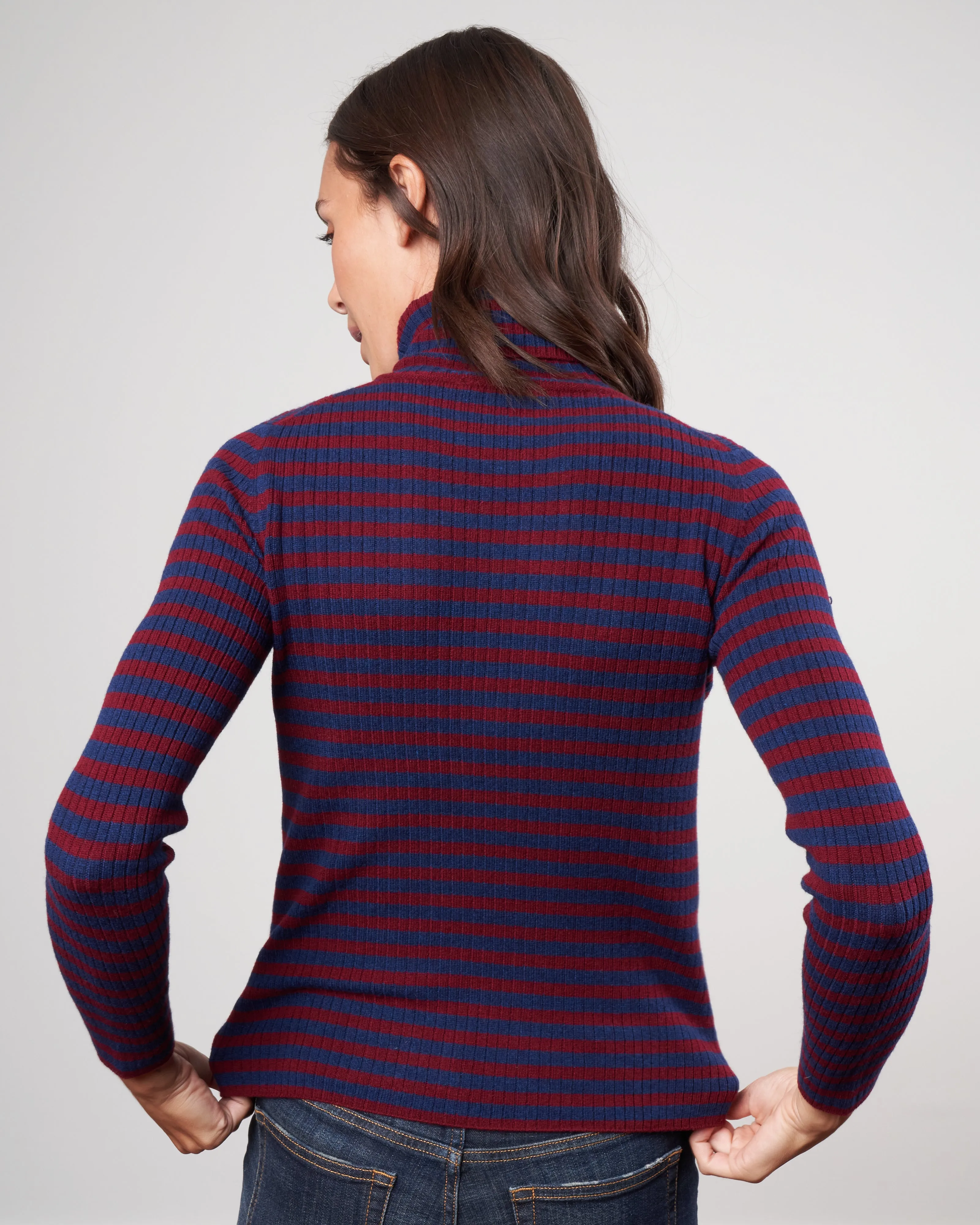 stripes ribbed turtleneck sweater - navy / dark pink