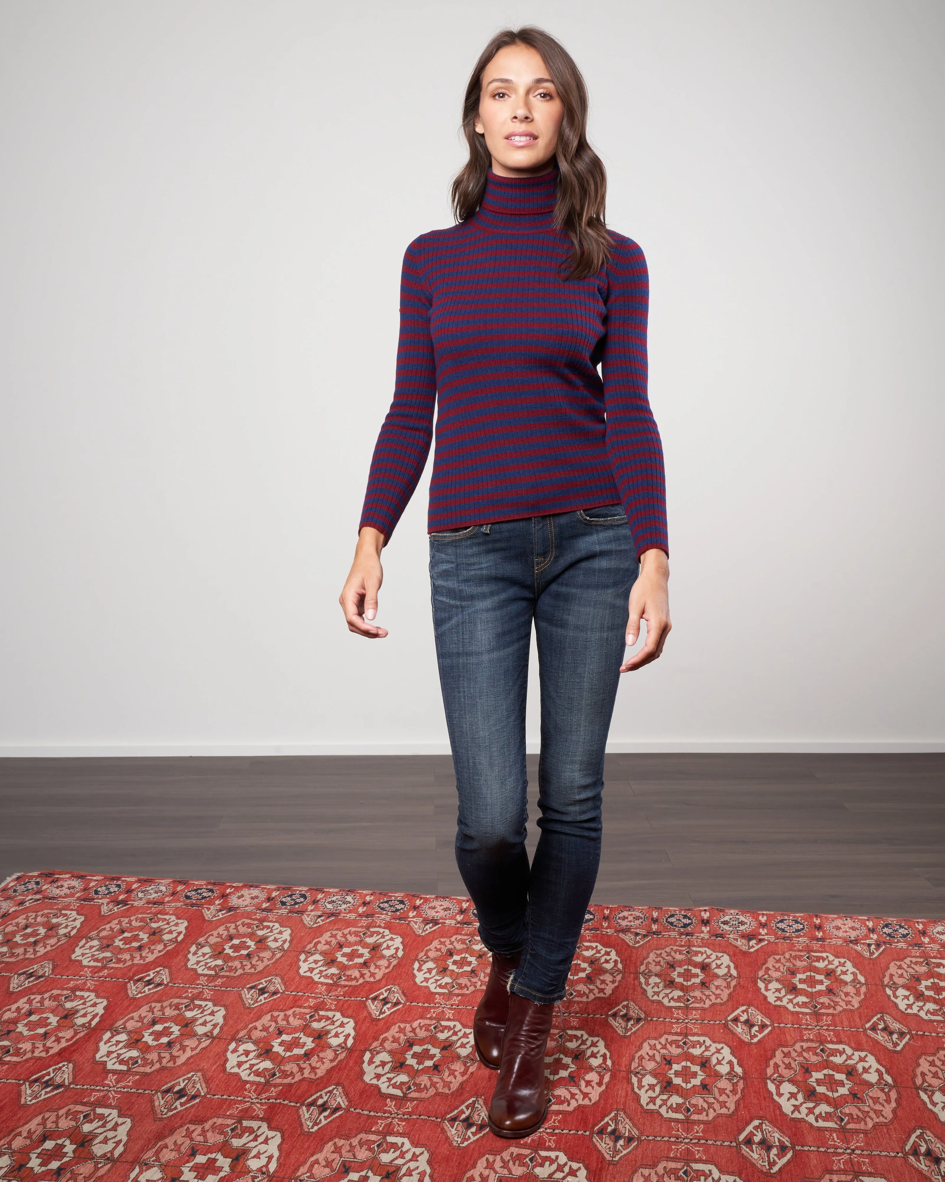 stripes ribbed turtleneck sweater - navy / dark pink
