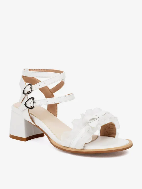 Sweet Lolita Sandals Pink Bows PU Leather Round Toe Lolita Summer Shoes