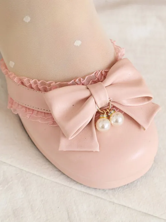 Sweet Lolita Sandals Round Toe Chunky Heel PU Leather Pink Lolita Summer Ankle Strap Heels