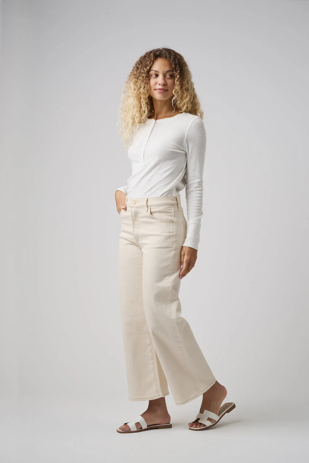 The Malibu Wide Denim Cropped  | White Sand