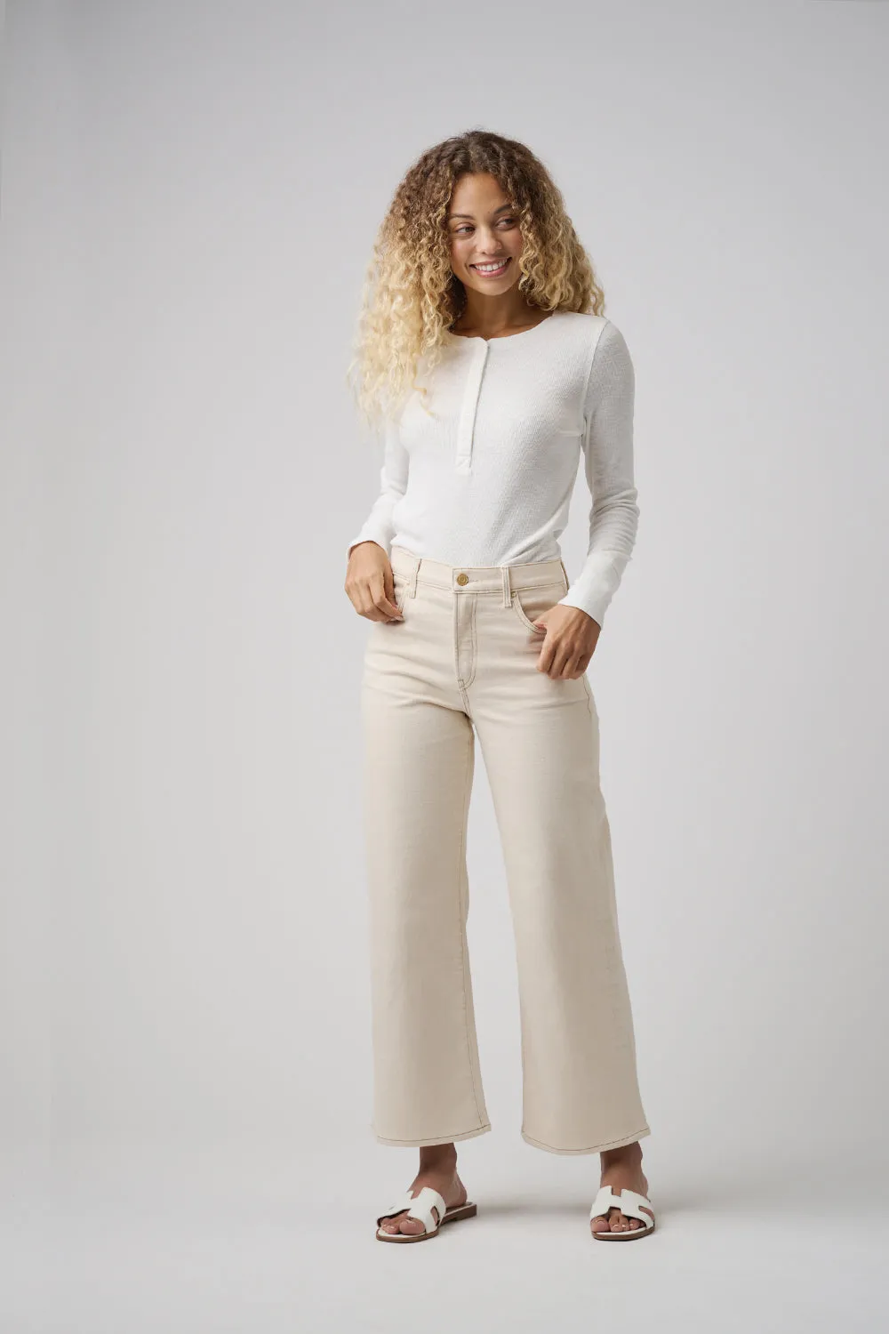The Malibu Wide Denim Cropped  | White Sand