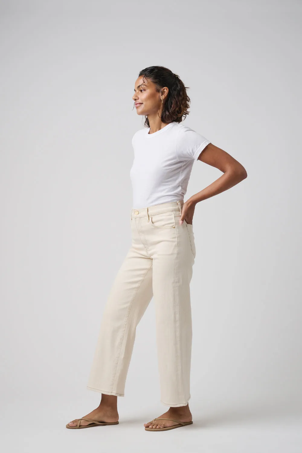 The Malibu Wide Denim Cropped  | White Sand