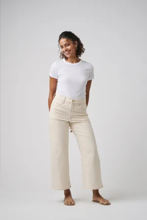 The Malibu Wide Denim Cropped  | White Sand