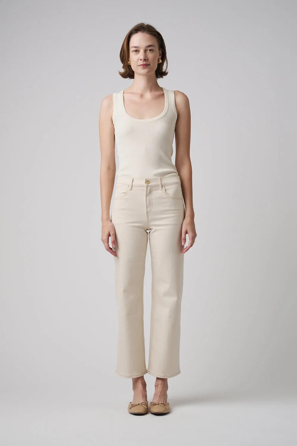 The Malibu Wide Denim Cropped  | White Sand
