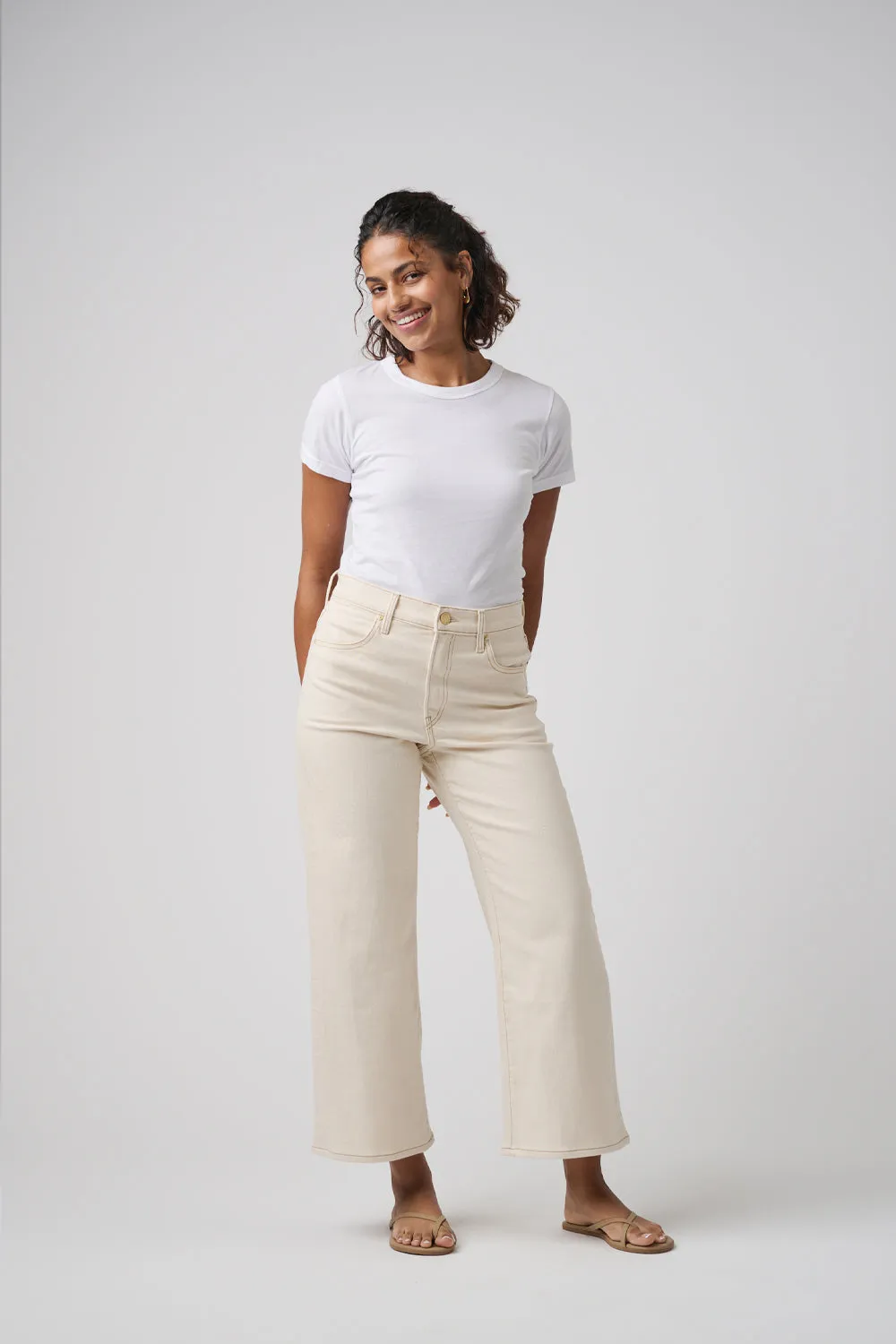 The Malibu Wide Denim Cropped  | White Sand
