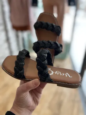 Twisty Black Flat Sandal
