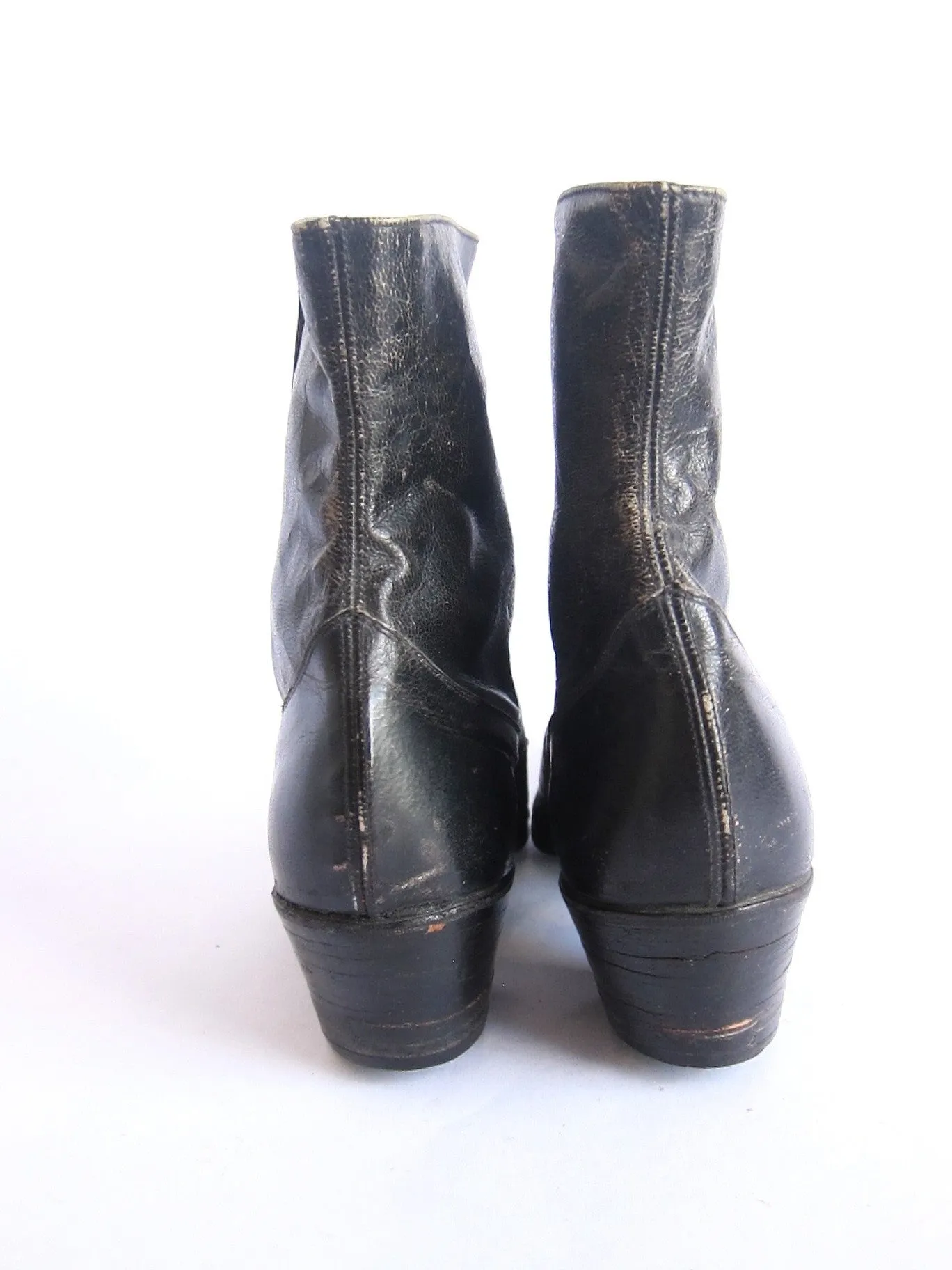 Victorian Black Leather Button Womens Boots - Size 6 / 6.5