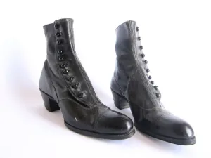 Victorian Black Leather Button Womens Boots - Size 6 / 6.5