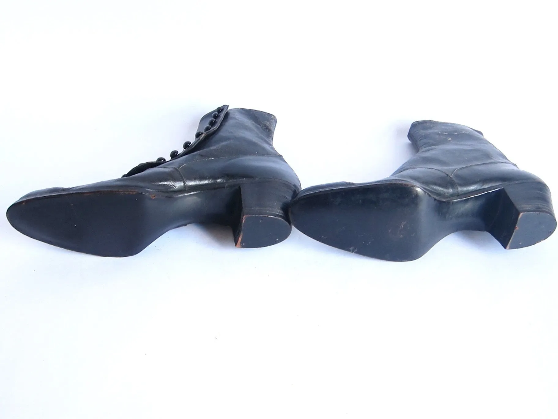 Victorian Black Leather Button Womens Boots - Size 6 / 6.5