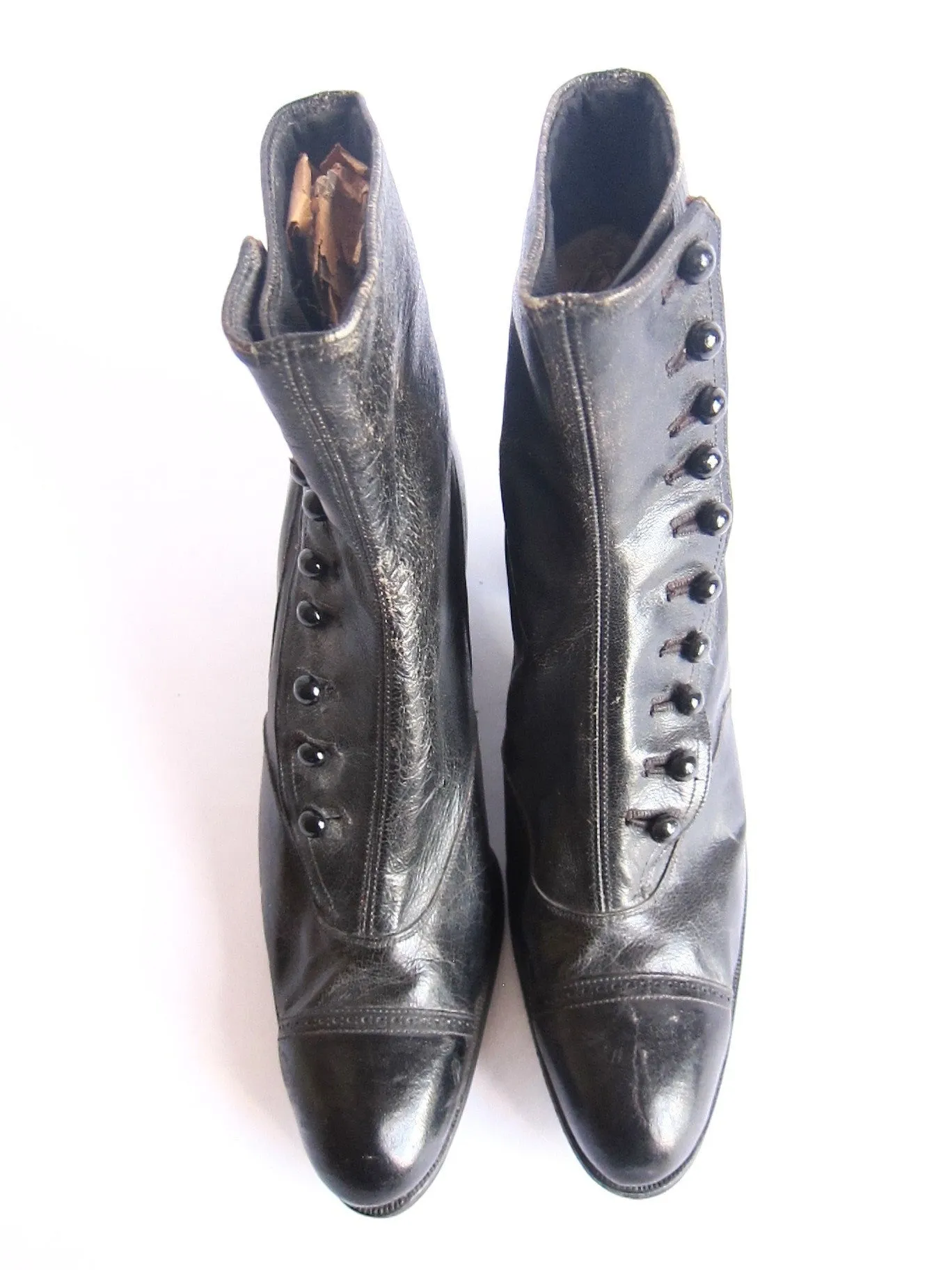 Victorian Black Leather Button Womens Boots - Size 6 / 6.5