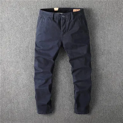 Washed Old Retro Woven Cargo Pants - Men's Fashion Loose Straight Chino Trousers in 100% Cotton