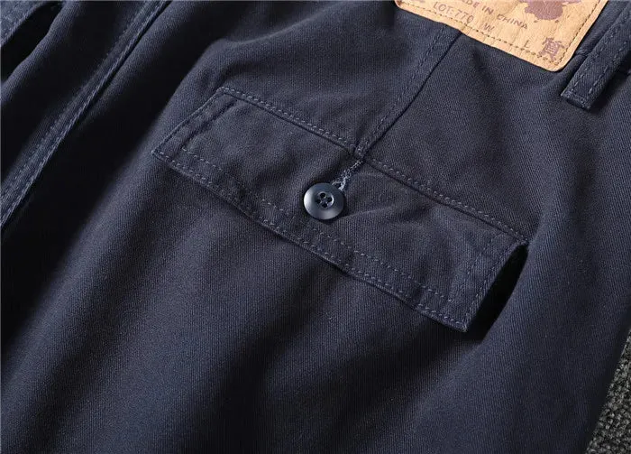 Washed Old Retro Woven Cargo Pants - Men's Fashion Loose Straight Chino Trousers in 100% Cotton