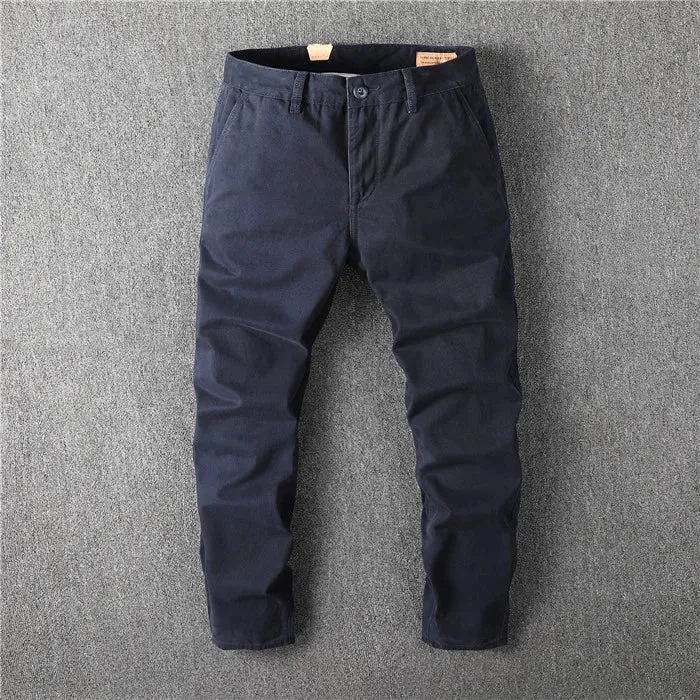 Washed Old Retro Woven Cargo Pants - Men's Fashion Loose Straight Chino Trousers in 100% Cotton