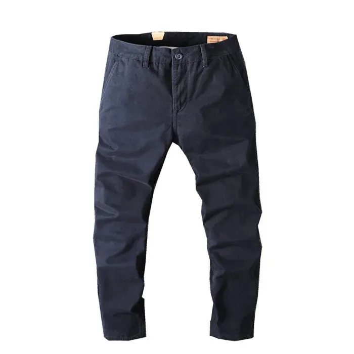 Washed Old Retro Woven Cargo Pants - Men's Fashion Loose Straight Chino Trousers in 100% Cotton