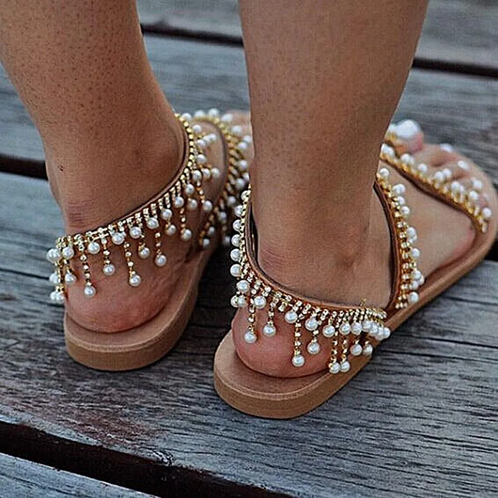 Women sandals summer flat pearl sandals