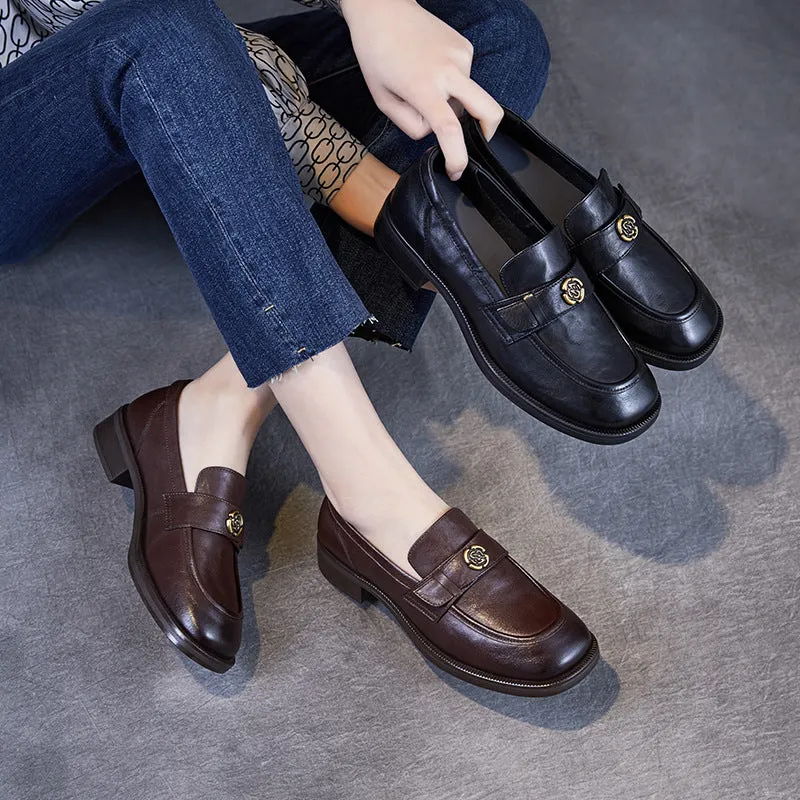 Women Vintage Solid Leather Work Loafers