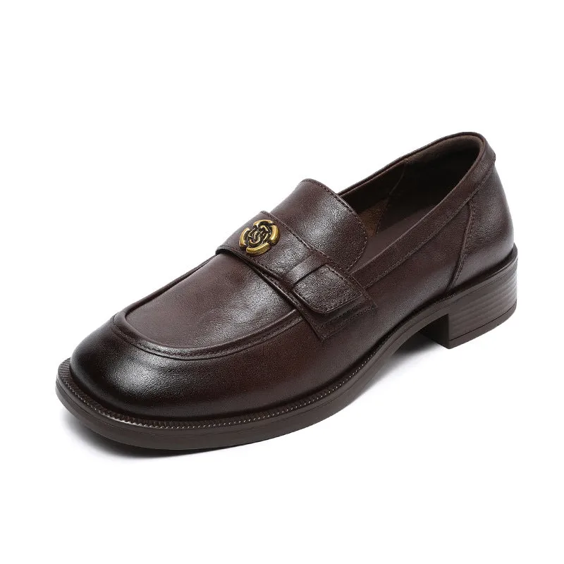 Women Vintage Solid Leather Work Loafers