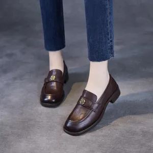 Women Vintage Solid Leather Work Loafers