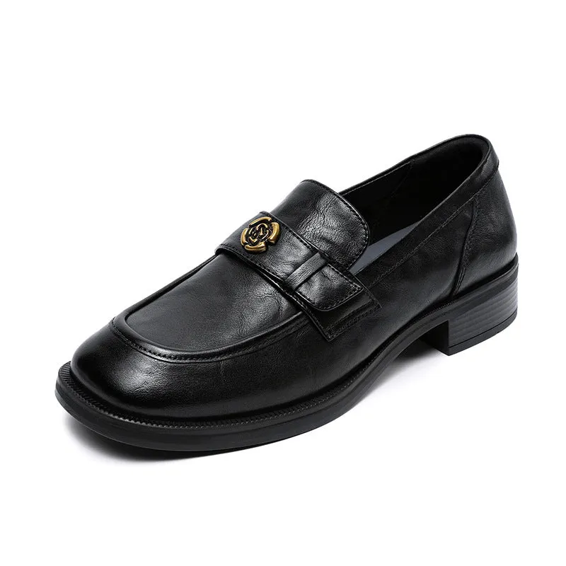 Women Vintage Solid Leather Work Loafers