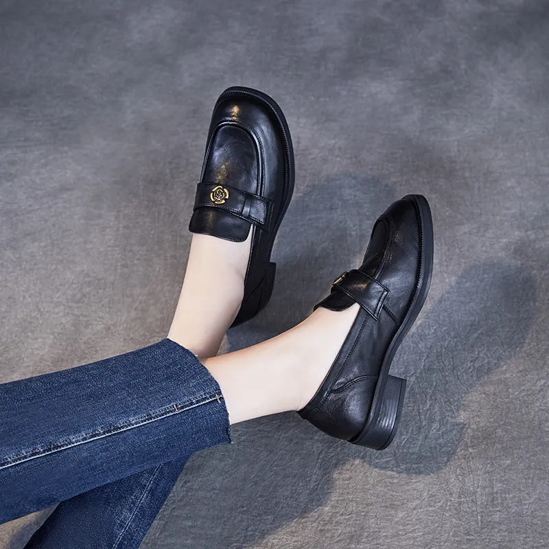 Women Vintage Solid Leather Work Loafers