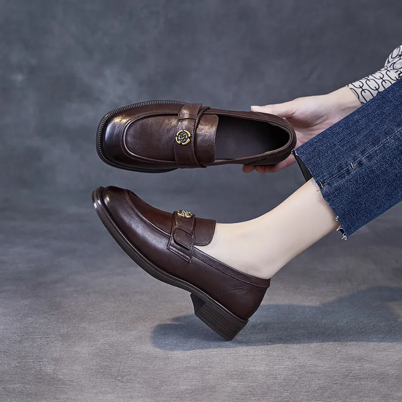 Women Vintage Solid Leather Work Loafers