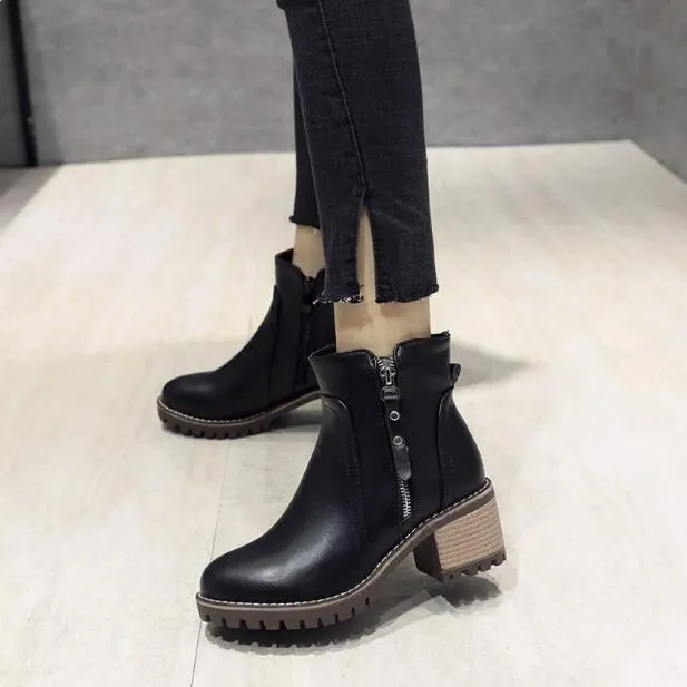 Women's Petite Size Block Heel Short Boots TS122