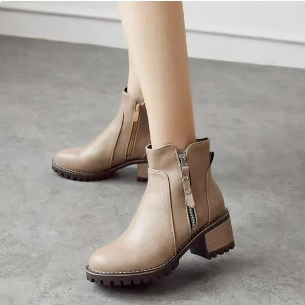 Women's Petite Size Block Heel Short Boots TS122